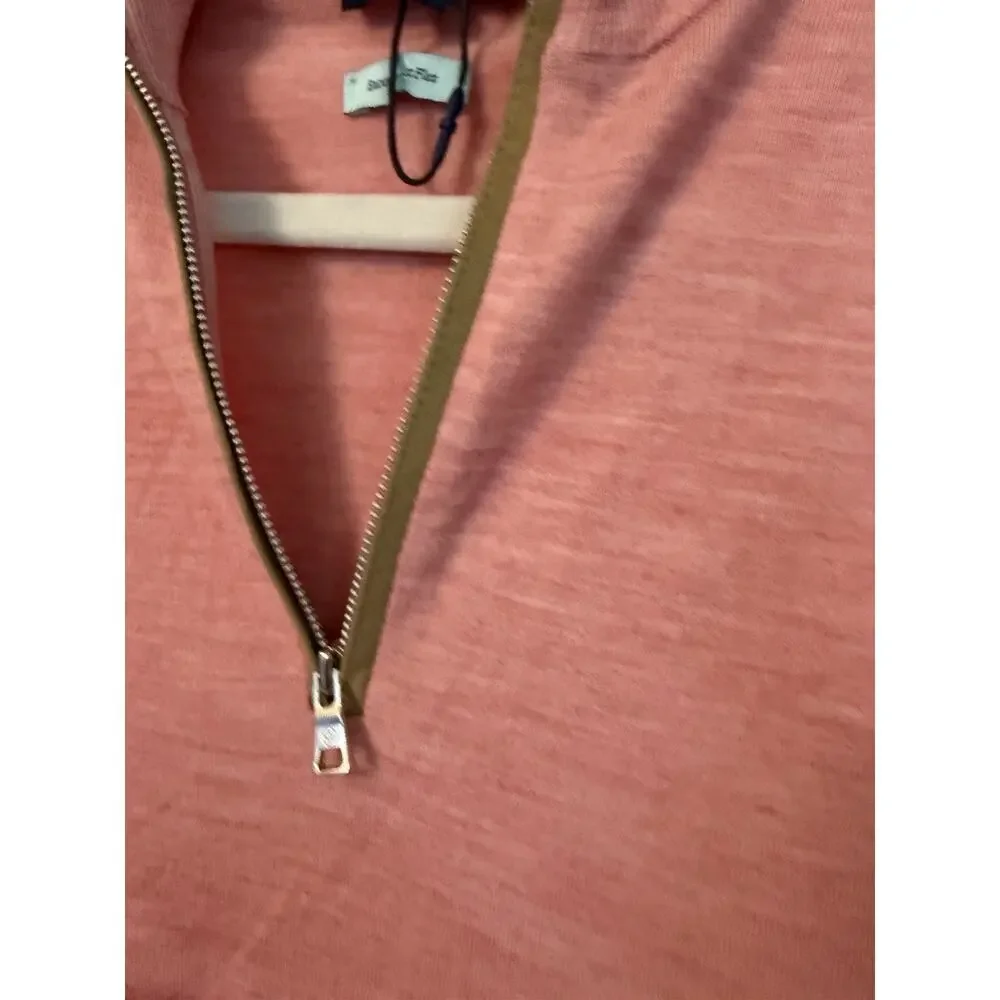 Peter Millar Autumn Crest Suede Trim Wool Quarter Zip Sweater Dusty Rose Mens S